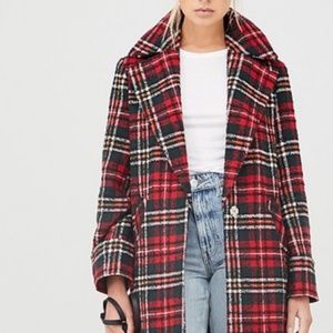 Never worn Holiday Coat! Red Plaid/ Check - River Island